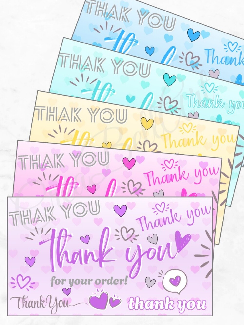 60 Thank You Cards Small Business Packaging Inserts Glossy Finish Hearts